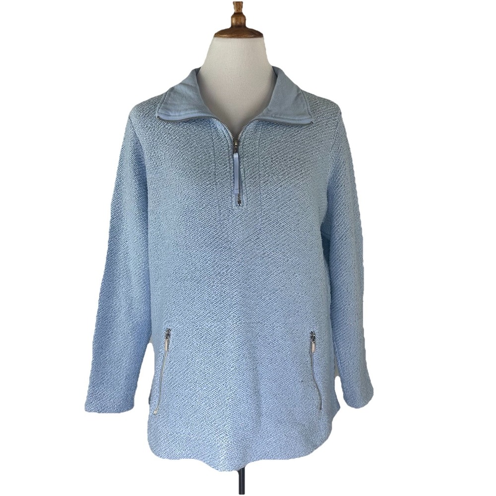 Soft Surroundings‎ Sweater Womens PL Blue Westport Boucle Quarter Zip Pullover